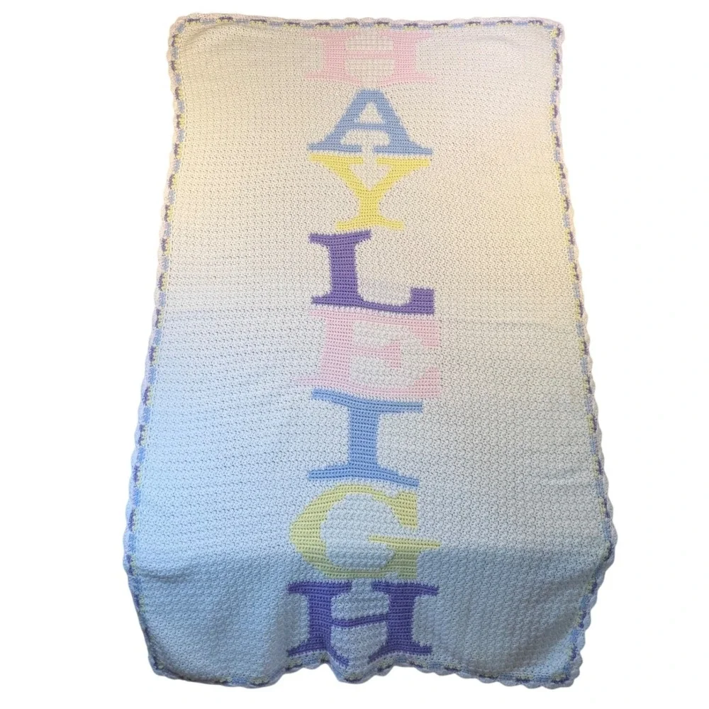 Crocheted Baby Blanket‎ Personalized Hayleigh Handmade Knit Soft Baby Blanket